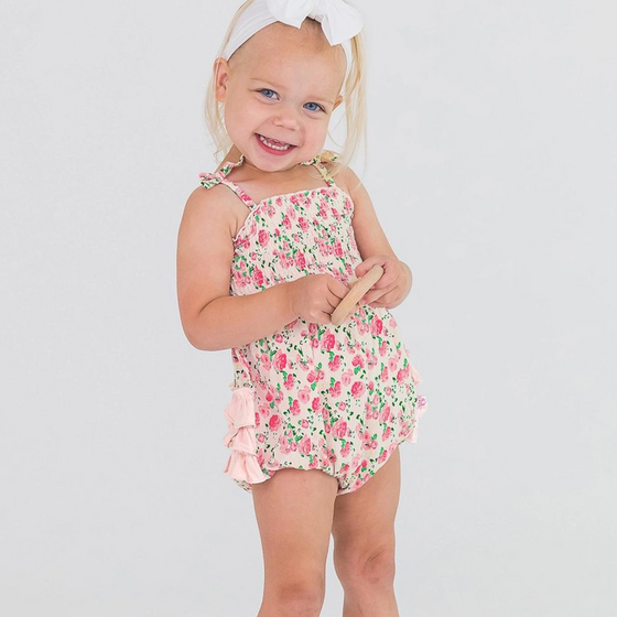 English Rose Smocked Tie Knit Bubble Romper