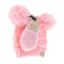  BABY Solid Knit Double Pom C.C Beanie with Mitten- Pale Pink