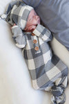 Big Check Bamboo Waffle Newborn Baby Knot Gown & Hat Set