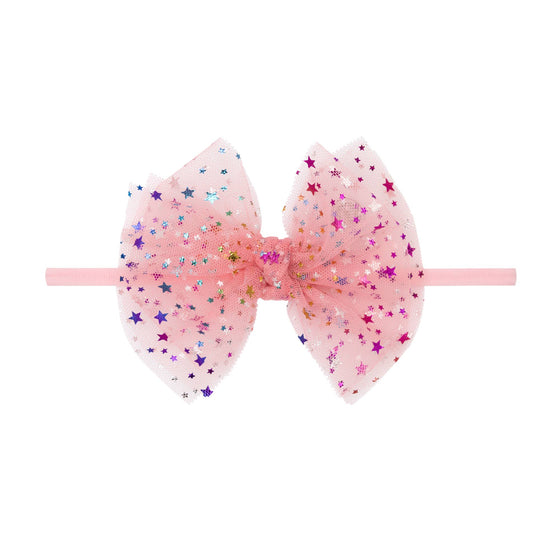 Baby Bling® Tulle FAB® Skinny nylon headband with tulle bow: Pleated Rose Quartz