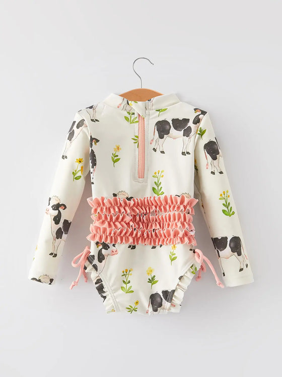 Cow Floral Girls Swimsuit