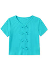 Ribbed Knit Fashion Top w/ Bows: Turquoise