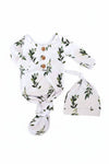 Olive Leaf Newborn Baby Knot Gown & Hat Set