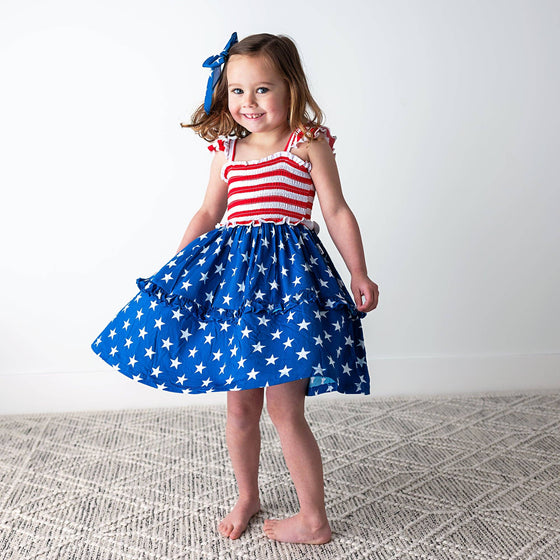 Quincy Stars & Stripes Smocked Dress Bamboo 4th of July