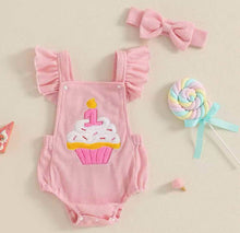  Waffle Knit Cupcake Birthday Romper
