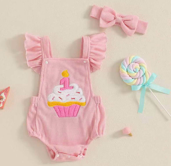 Waffle Knit Cupcake Birthday Romper