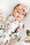 Millie's Dusty Rose Floral Ruffle Zipper Footie