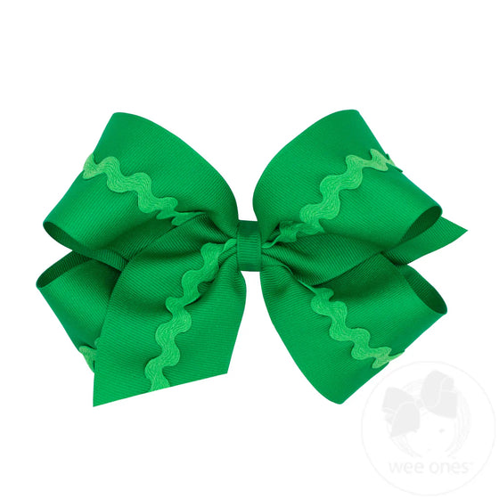 King Crosgrain Hair Bow with Ric-Rac Trim- Green