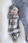 Big Check Bamboo Waffle Newborn Baby Knot Gown & Hat Set