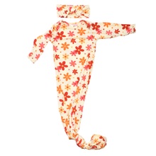  70s Groovy Flower Knotted Newborn Baby Gown: Groovy Gown With Bow