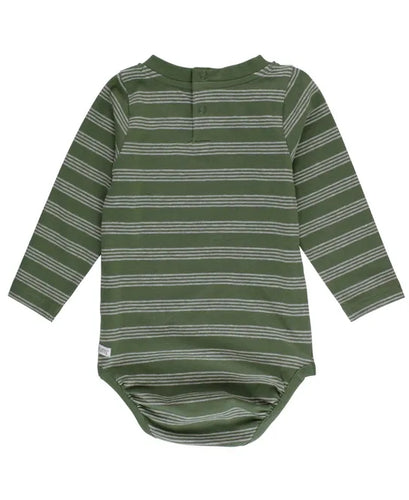 Dusty Olive & Heather Gray Stripe Knit Long Sleeve Bodysuit