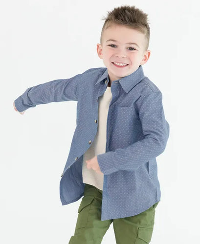 Chambray Dots Long Sleeve Button Down Shirt