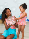 Coral Floral Peplum Smocked Bodice One Piece Swimsuit