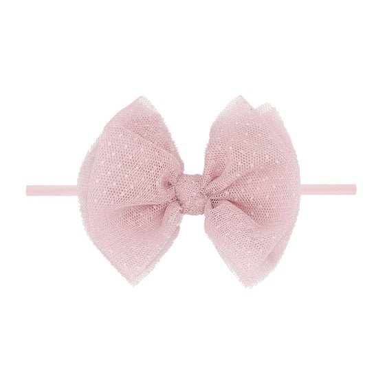 Baby Bling® Tulle FAB® Skinny nylon headband with tulle bow: Pleated Rose Quartz