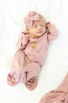Solid Mauve Bamboo Baby Knot Gown & Hat