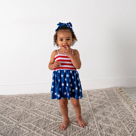 Quincy Stars & Stripes Smocked Tiered Tutu Bamboo 4th ofJuly