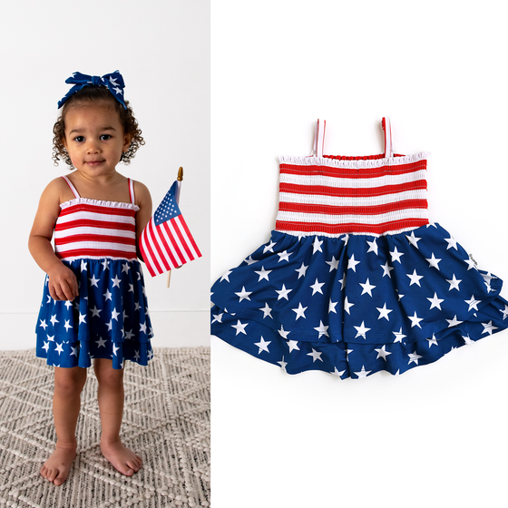 Quincy Stars & Stripes Smocked Tiered Tutu Bamboo 4th ofJuly