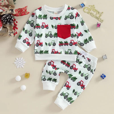 Red, White, & Green Christmas Tractor Set