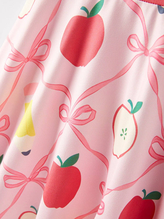 Back to School Cute Apple and Pencil Print Dress