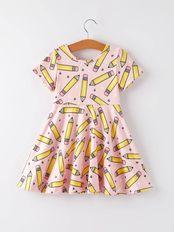 Back to School Pencil Print Girls Dress
