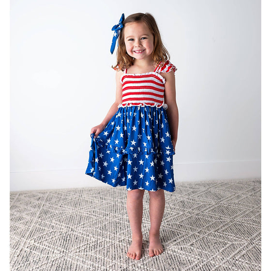 Quincy Stars & Stripes Smocked Dress Bamboo 4th of July
