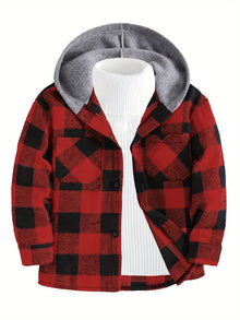  Hooded Plaid Button Down Jacket