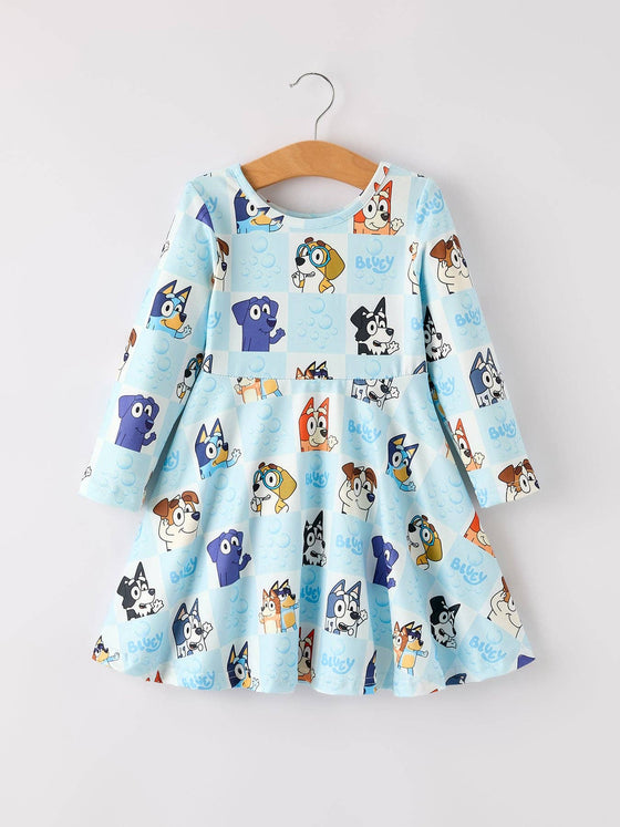 Bluey Character Print Blue Girls Dress