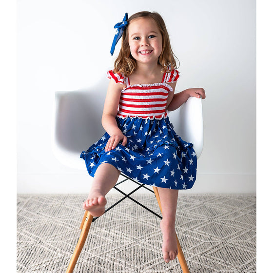 Quincy Stars & Stripes Smocked Dress Bamboo 4th of July