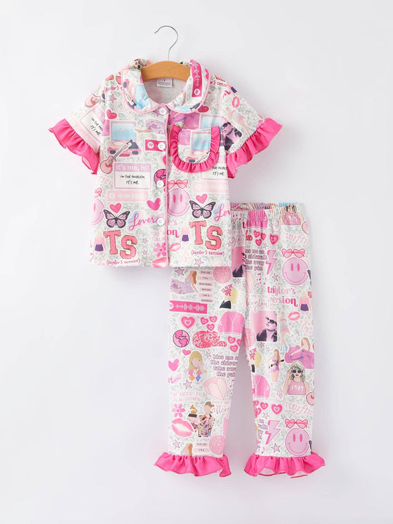 Taylor Print Girls Pink Pajamas