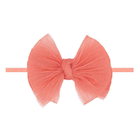 Baby Bling® Tulle FAB® Skinny nylon headband with tulle bow: Pleated Rose Quartz