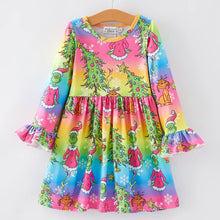  Rainbow Grinch Christmas Print Dress