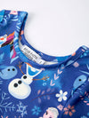 Blue Christmas Character Print Long Sleeve Girls Dress