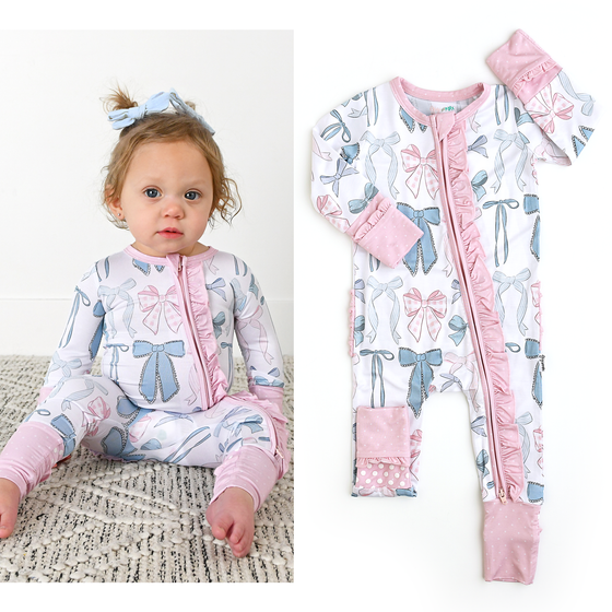 Samantha Bows RUFFLE ZIP Bamboo Sleeplies Little Outfit