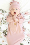 Solid Mauve Bamboo Baby Knot Gown & Hat