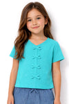 Ribbed Knit Fashion Top w/ Bows: Turquoise