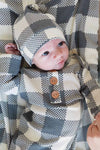Big Check Bamboo Waffle Newborn Baby Knot Gown & Hat Set
