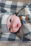 Big Check Bamboo Waffle Newborn Baby Knot Gown & Hat Set