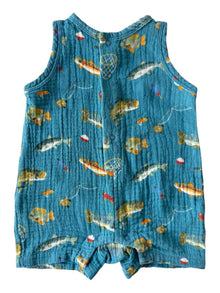  Muslin Shortie Romper, Gone Fishing