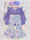 Floral Ruffle Velvet Bell Bottoms Outfit
