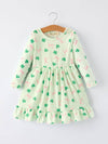 St. Patrick's Day Bow Shamrock Print Ruffles Girls Dress