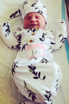 Olive Leaf Newborn Baby Knot Gown & Hat Set