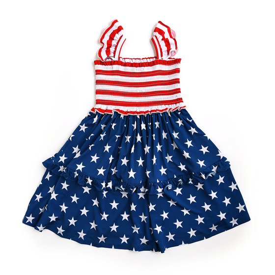 Quincy Stars & Stripes Smocked Dress Bamboo 4th of July