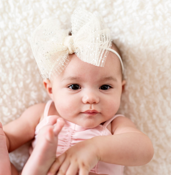 Baby Bling® Tulle FAB® Skinny nylon headband with tulle bow: Pleated Rose Quartz