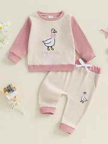  2-Piece Silly Goose Waffle Knit Color Block Lounge Set