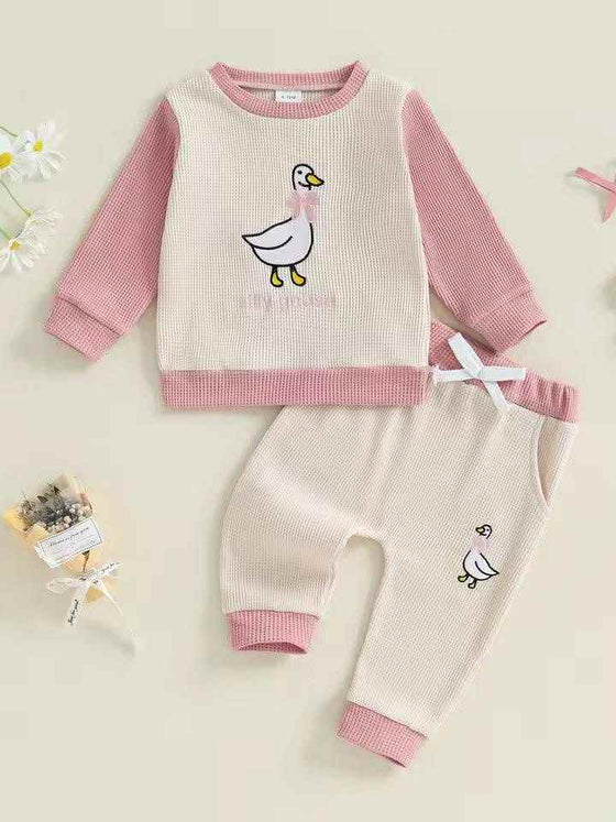 2-Piece Silly Goose Waffle Knit Color Block Lounge Set