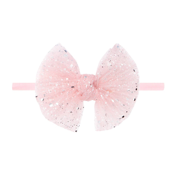 Baby Bling® Tulle FAB® Skinny nylon headband with tulle bow: Pleated Rose Quartz