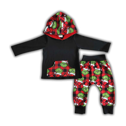 Grinch Face Black Hooded Christmas Set No