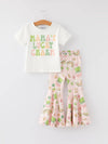 St. Patrick's Day Shamrock Print Milk Silk Top + Pants Girls Set: 2