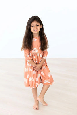 Rainbows in Fall 3/4 Sleeve Pocket Twirl Dress