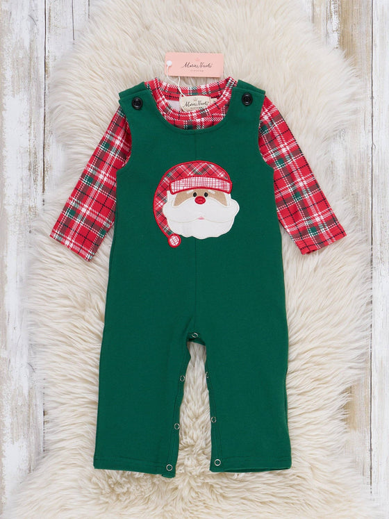 Sleepy Santa Embroidered Overall Romper Set